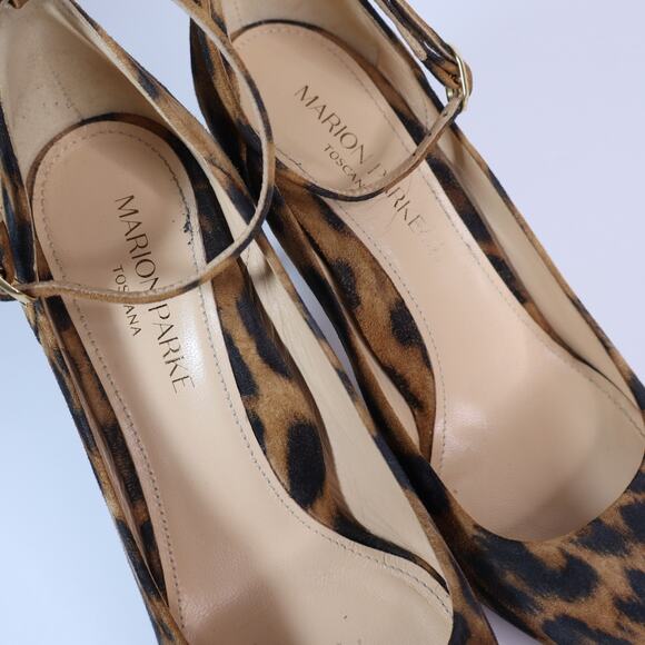 MARION PARKE Muse Leopard Pumps Brown Ankle Strap Pointed Toe Women's 35.5US/5.5 - Picture 5 of 9